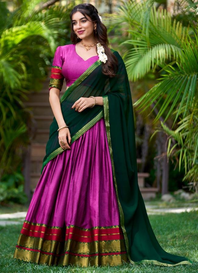 Poly Cotton Pink Traditional Wear Weaving Lehenga Choli